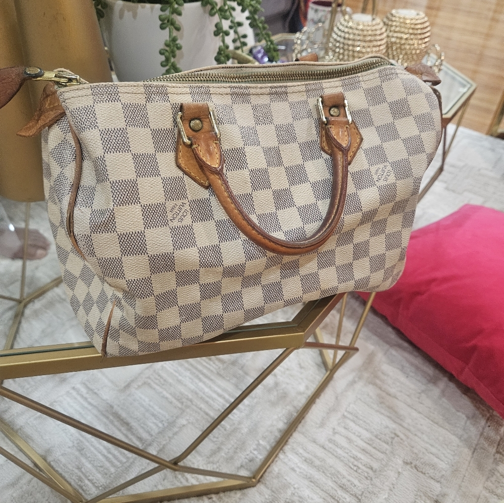Louis Vuitton Speedy 30 White Damier Checkered Coated Canvas Boston Bag